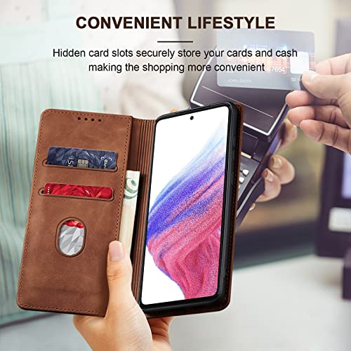 Image of Jasonyu Flip Wallet Case for Samsung Galaxy A53,Brown