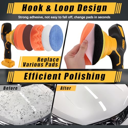 HuuppHip Cordless Car Buffer Polisher for 18/21V Battery, 4500 RPM, 17-Piece Car Polishing Kit Included,Car Detailing/Polishing/Waxing Buffers and Polishers Kit (No Battery) - Image 4