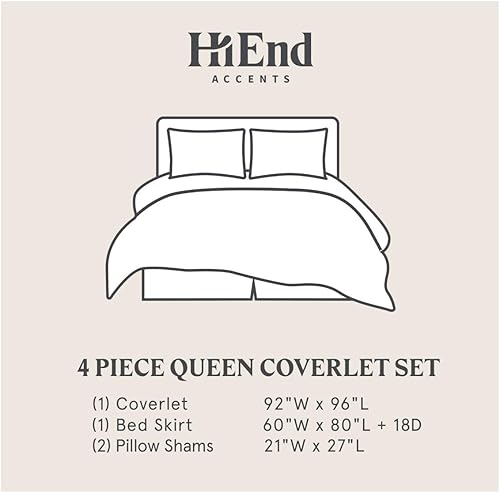 Miniatura 9 de HiEnd Accents - Juego de ropa de cama de campo francés Liza Matelassé con fundas de almohada y falda de cama, tamaño súper Queen, patrón de