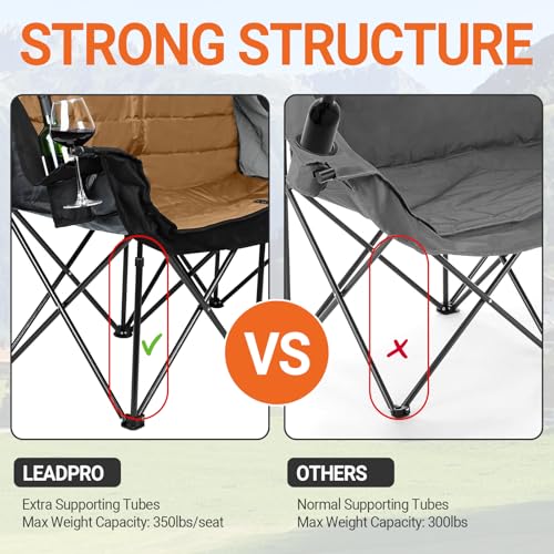 Image of 700LBS 2-Person Heavy Duty Double Camping Chair Loveseat Brown
