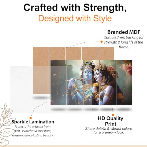 Image of The Castle Decor Lord Radha krishna painting | Multiple Frames Wall Art Painting for living room,Bedroom,Drawing room,Hotels Wooden Framed-Digital Painting (Multi Color - Design 2, 36x60 Inch)
