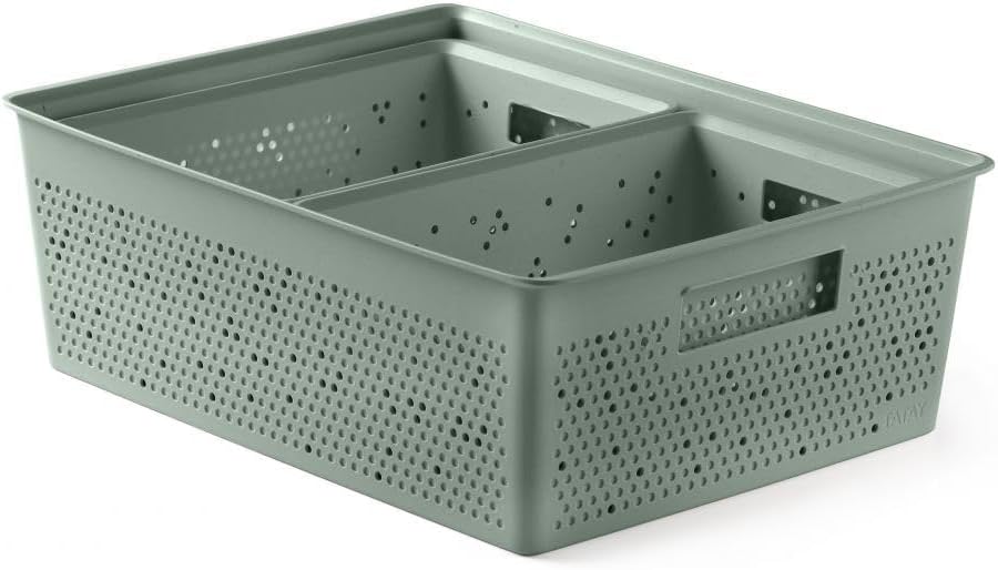 TATAY Set of 3 Bohol Rectangular Organiser Boxes (2 x 4L + 1 x 12L), Polypropylene, BPA-Free, 100% Recycled Plastic, Green, Measures 30 x 39 x 13.5 cm