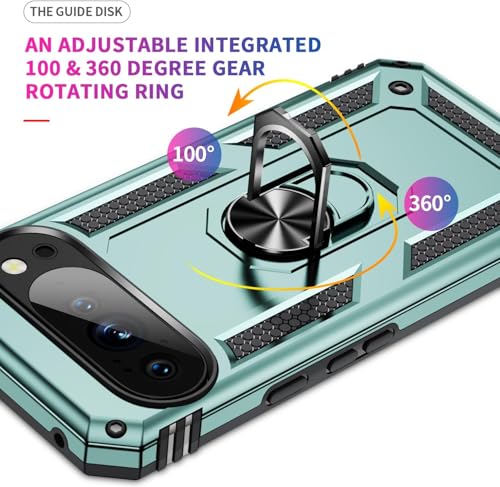 Image of REALCASE Google Pixel 10 Pro Back Cover Case | Heavy Duty Dual Layer Hybrid Shock Proof Armor Defender Ring Case Back Cover for Google Pixel 10 Pro 5G (Green)