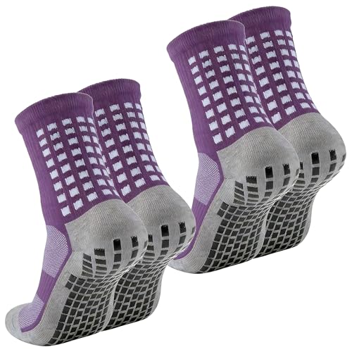 [Galamonoty] 2足組 サッカーソックス フットサル スポーツソックス 靴下 メンズ レディース ミッドチューブ 厚手 滑り止め靴下 抗菌 防臭 トレーニング 登山 自転車 バスケ 22-28cm FP16 (（FP16）2足セット・パープル)