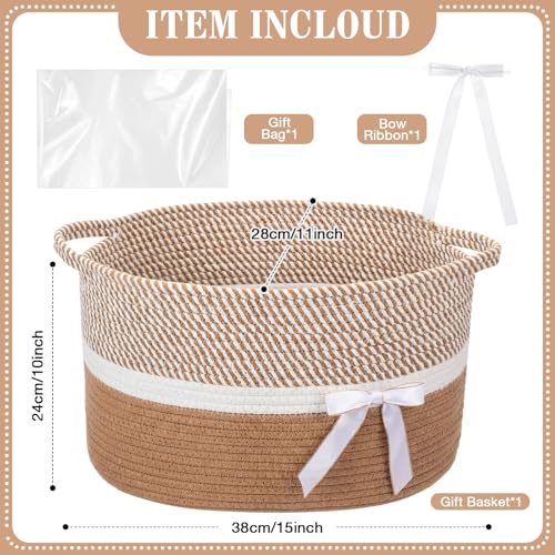 Image of Colingmill Extra Large Graduation Gift Basket Empty with Ribbons Bow Tie Bag, Grad Woven Empty Decorative Box, Woven Rope Storage with Handles Home Decor(15 x 11 x 9.5 Inch, Khaki White)