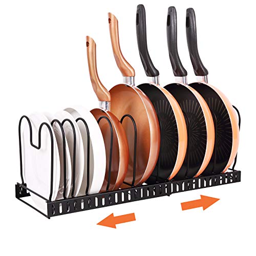 Pot and Pan Organizer Rack For Cabinet, Expandable Pot Organizer Rack - Pans Pots Lid Organizer For Kitchen Cabinet Pantry Bakeware Pot and Pan Rack Holder with 10 Adjustable Compartments