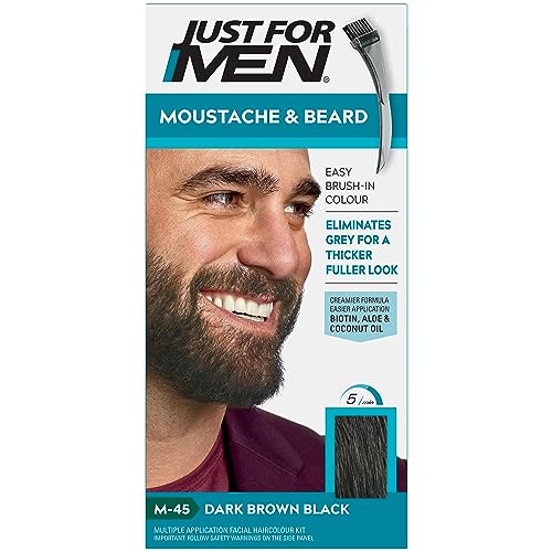 Just For Men Tinte para barba y bigote de color marrón oscuro, elimina el pelo gris y proporciona una apariencia más gruesa y más completa, M45