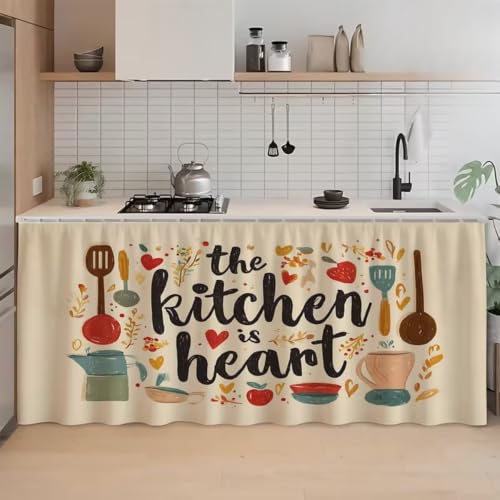 Image of Premium Printed Kitchen Sink Curtain | Washable & Dustproof Rod Pocket Counter Skirt | Perfect for Any Sink | Multicolor Cooking Theme Decor for Home & Kitchen(150cm X 70cm) (Kitchen Heart)