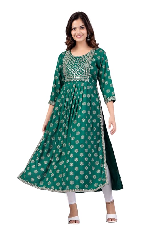 Image of NEW4U Women's Sequin Zari Embroidery Printed Naira Cut Kurti