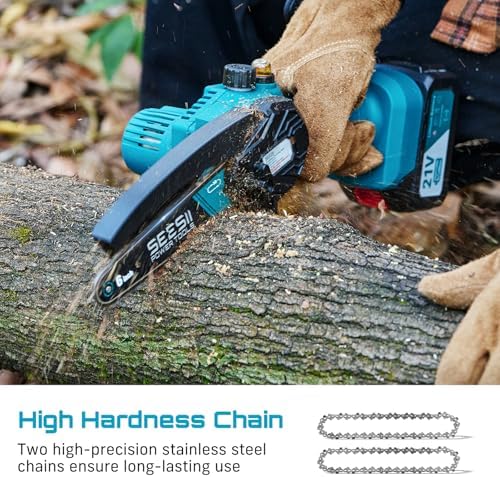 SEESII Mini Chainsaw 6 Inch: Electric Chainsaw with 2PCS 4000mAh Batteries & Oiler - 900W Motor for Quick Work - Saw for Branch Cutting - Gifts for Father Day Men Women Dad Mom Gardener (M6 Pro) - 5