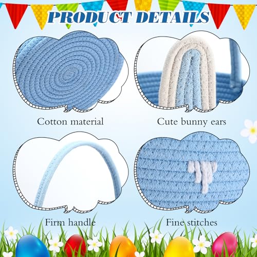 Image of Colingmill 2 Pieces Easter Bunny Basket with Handle Woven Empty Rabbit Basket for Easter Egg Hunt Cute Candy Gifts Storage Party Favors Supplies(White, Blue)