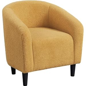 Yaheetech Accent Barrel Chair, Boucle Fabric Club Chair, Furry Sherpa Elegant and Cozy, Soft Padded Armchair for Living Room Bedroom Reception Room Office, Mustard Yellow