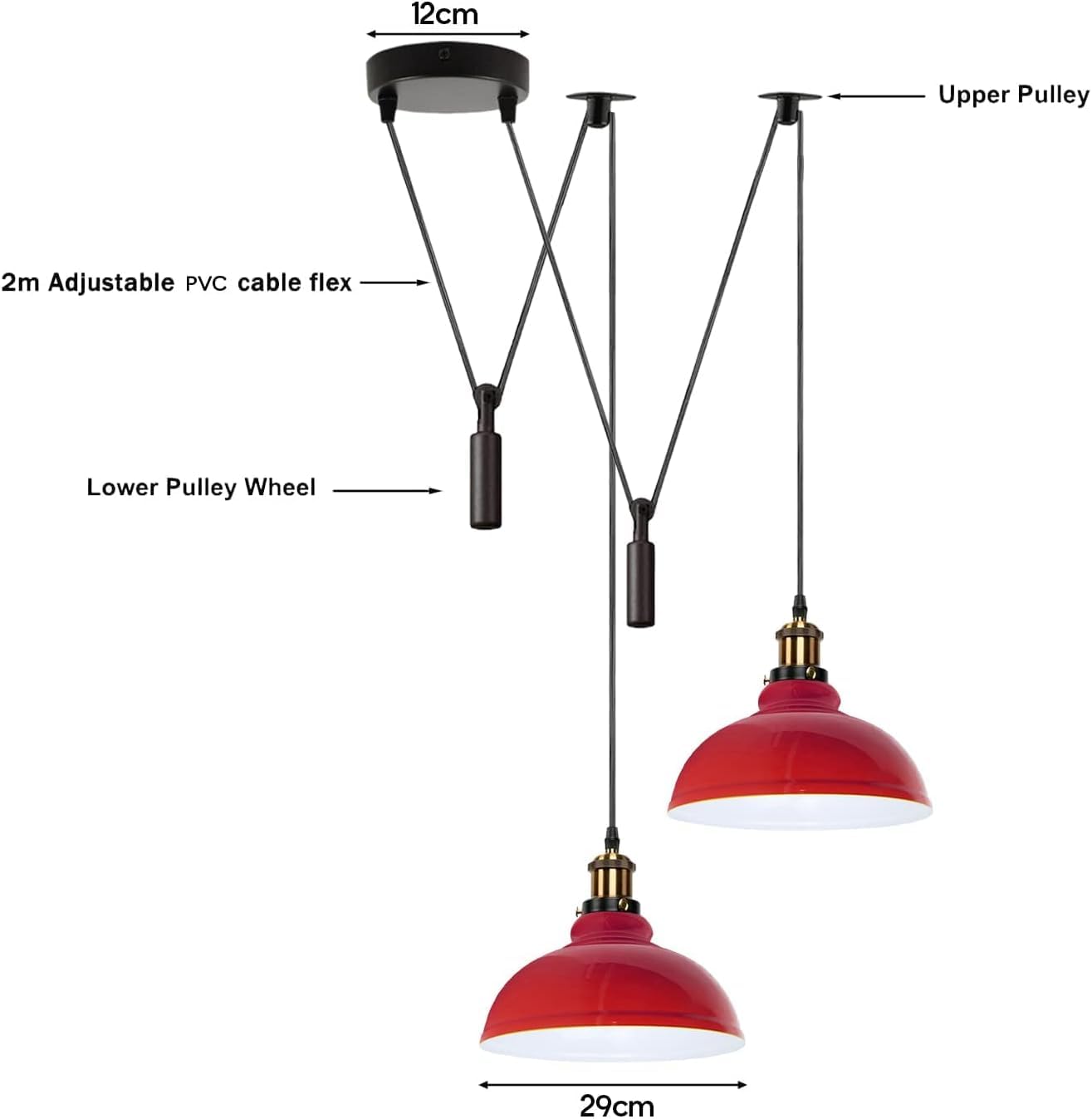 Spinnen-Pendelleuchte Mit 2 Köpfen – Metall, Lampenschirme 22 Cm, E27-Fassung, Höhenverstellbar, Farbe Rustikales Rot