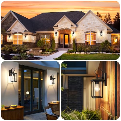 Image of BesLowe 2-Pack Outdoor Wall Light Fixtures, Modern Porch Sconces, Bronze | Waterproof, Rust-Resistant, Durable Metal with Clear Glass, Standard E26 Socket, Easy to Install