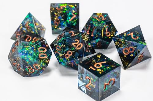 Image of 1985 Games Sharp Edge DND Dice Set - Starstorm Polyhedral Dice in Retro VHS Box - 5E TTRPG Dice Set - Tabletop RPG Accessory (Set of 7)
