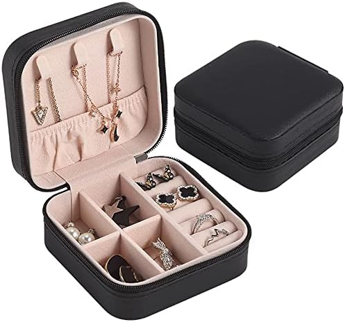 Jewellery Box Organiser, Travel Jewellery Box Small PU Leather Jewelry Storage Case for Women and Girls' Rings Earrings Necklace Earrings Rings Bracelets, Black