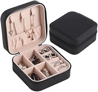 Jewellery Box Organiser, Travel Jewellery Box Small PU Leather Jewelry Storage Case for Women and Girls' Rings Earrings Necklace Earrings Rings Bracelets, Black