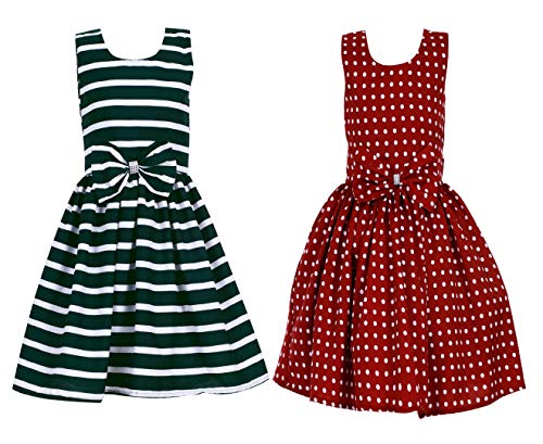 Image of Casual Frock for Baby Girls,Blue Printed and Olive Printed,Pack of 2