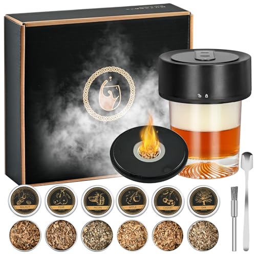 Drink Smoker Kit,Rechargeable USB-C with 6 Wood Chips, Built-in Battery & Adjustable Smoke for Whiskey, Home Bars, Mixologists, Restaurants (Black)