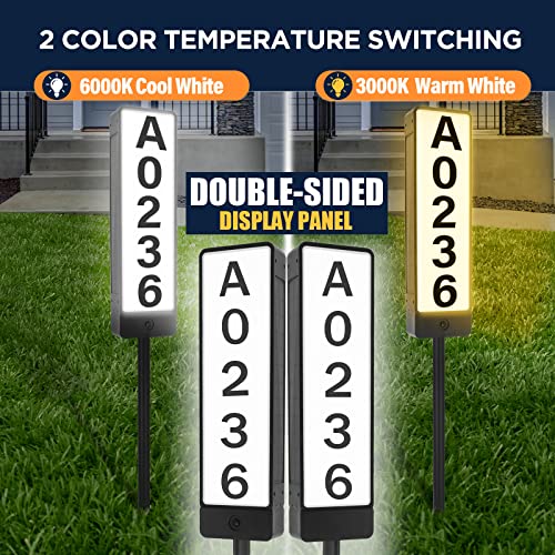 Lointain Solar House Number Sign For Outside, Double Sided Outdoor Address Plaque With 3000K-6000K Warm/Cool White Led,Waterproof Solar Powered House Number Light With Stakes Address Number For Outside Home,Yard,Street,House #TOP1