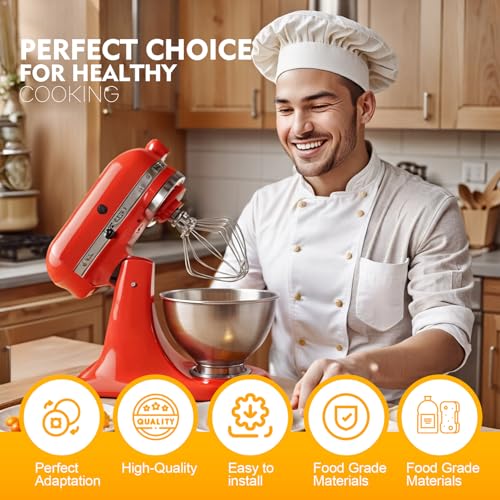 3-Piece Kit Attachments for KitchenAid Tilt-Head Stand Mixer, Accessories Stainless Steel K45WW Wire Whip, K45DH Dough Hook and K45B Coated Flat Blade Paddle with Scraper