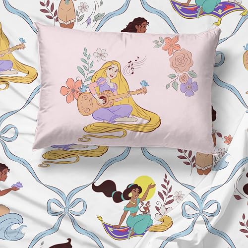 Image of Jay Franco Kids Sheet Set with Fitted, Flat Sheets & Pillow Cover - Ultra-Soft Bedding with Pillowcase for Room Decor, White - Disney Princess, 3 Piece Twin
