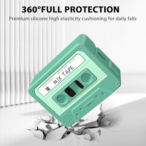 Image of AirPods Pro 3 Case Cover, KOREDA Funny Cassette Tape Design Case for Airpods Pro 3rd Generation 2025, Cute Cartoon Fashion Silicone Protective Case for Women Men (Green)