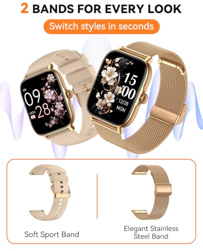 Image of Smart Watches Fitness Tracker for Women Men with Step Counter, Sleep Calorie Monitor, Pedometer, IP68 Waterproof, Smartwatch with 120+ Sports for iPhone Android (Beige)