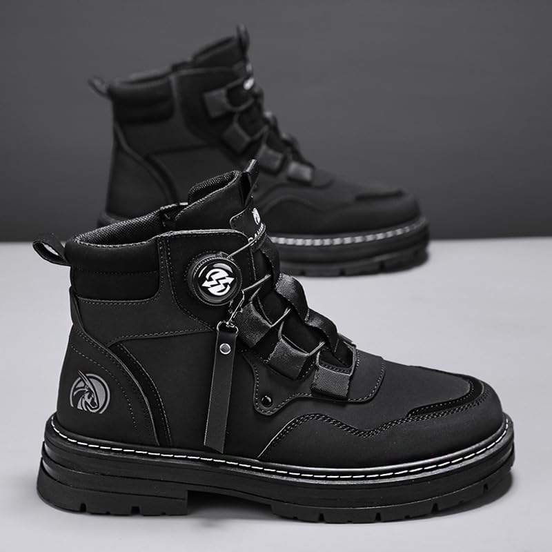 Men's High-Top Work Boots, Platform Combat Boots with Lace-Up Closure, Chunky Sole Ankle Boots