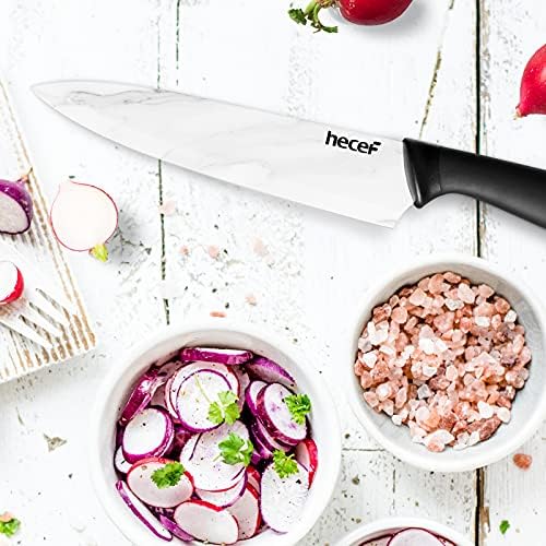 hecef Ceramic Coated Marble Pattern Knife Set, 5 Pieces Stainless Steel Ultra Sharp Kitchen Knives with Protective Blade Guards