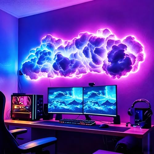 Image of FUSLITE 3D Thundercloud LED Light,Ceiling Cloud Lights with Remote Control DIY Kit, Led Clouds for Ceiling Game Room Bedroom Party Decor (11.5FT)