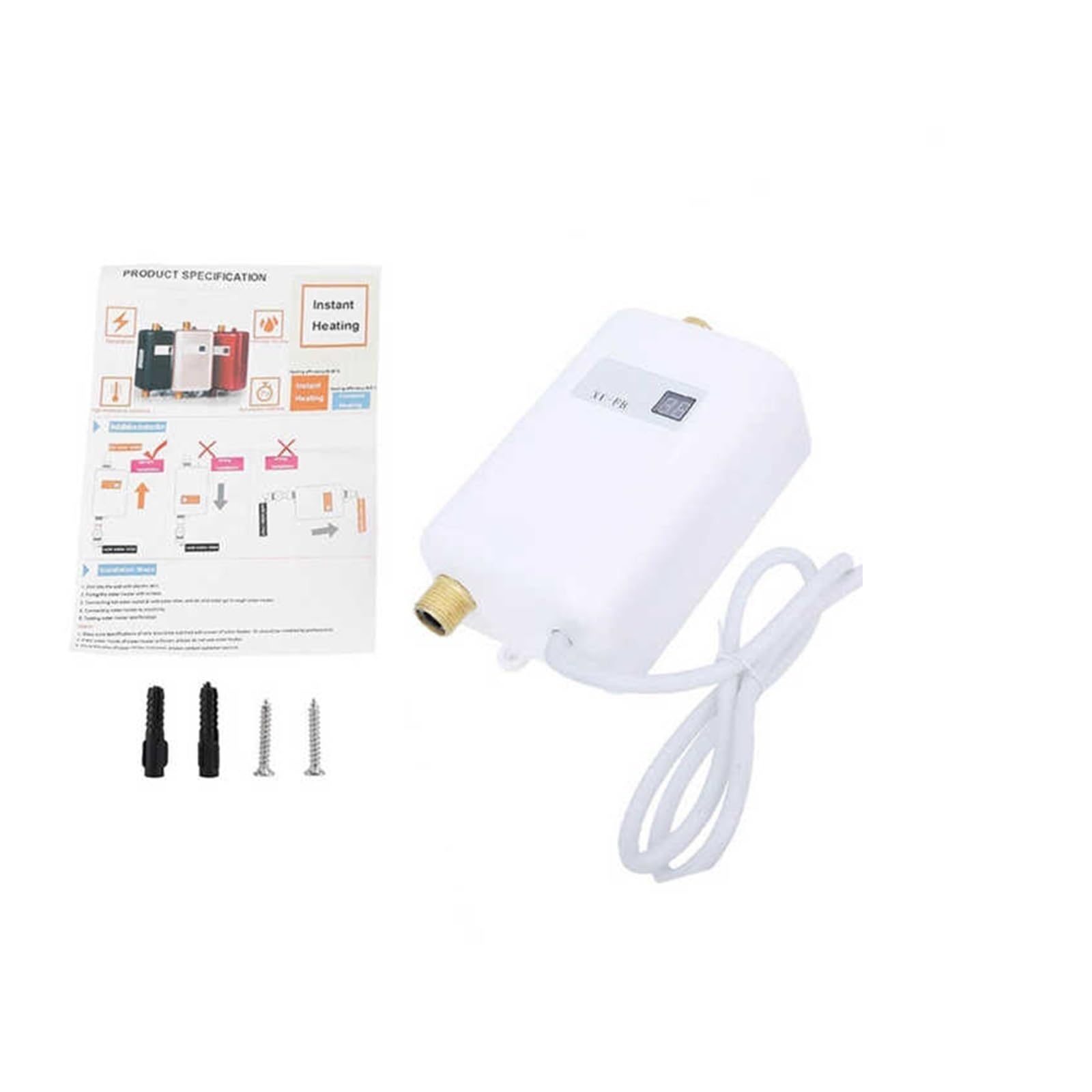 Calentador de Agua eléctrico instantáneo de 3000 W, sin Tanque, para baño, Cocina y Ducha (Blanco)