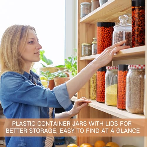 Image of Patelai 4 Pcs Plastic Jars Wide Mouth with Lids,12 Ounce,Amber