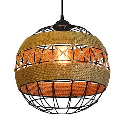 Lampe suspendue à tête unique en fer forgé et corde avec fixation de plafond encastrée