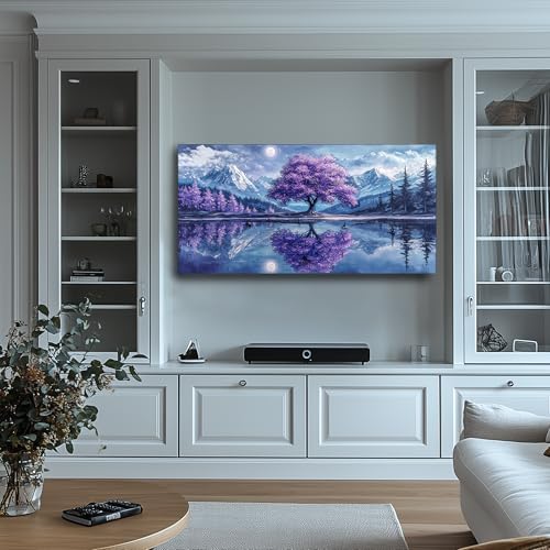 SERIMINO Tree of Life Large Wall Art for Living Room, Fantasy Landscape Canvas Prints, Snow Mountain Lake Pictures, Purple Tree Paintings Home Decor for Bedroom, Office Decor 30"X60"
