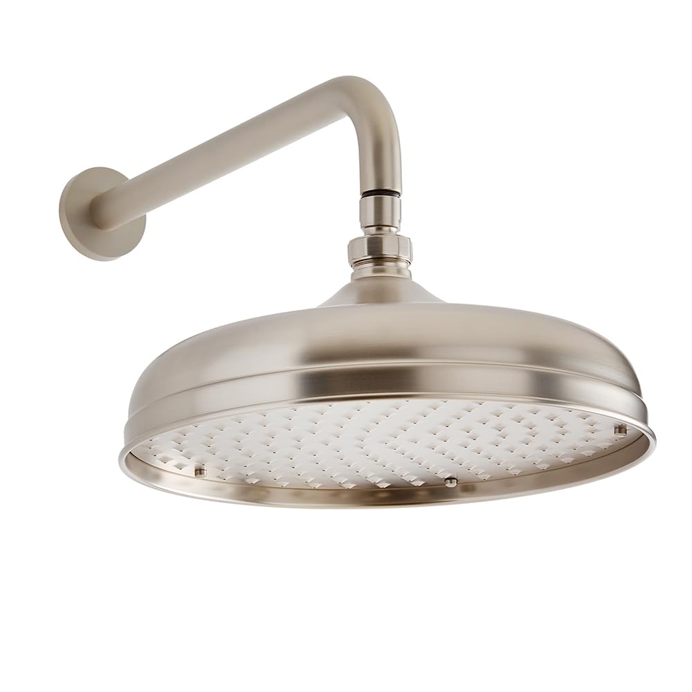 Milano Brushed Nickel Elizabeth 300Mm Round Rainfall Shower Head And Wall Mounted Arm