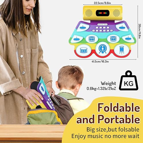 Lotkey Electronic Drum Set, 9 Pads Portable Electric Drum Set for Kids Roll-up Drum Kit Machine with Built-in Speaker Drum Pedals and Stick Great Christmas Holiday Gift for Kids - Thumbnail 5