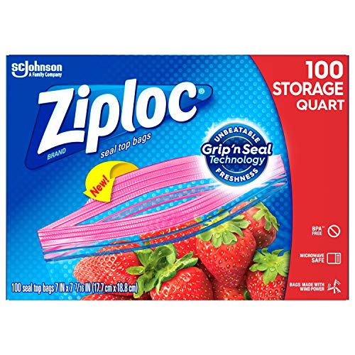 Ziploc Storage Bags with New Grip 'n Seal Technology, for Food, Sandwich, Organization and More, Quart, 100 Count, 4 Pack