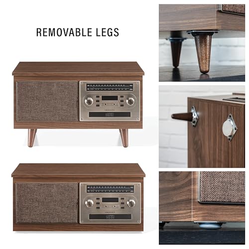 Image of Crosley CR7023A-WA Serenade 8-in-1 Record Player, Walnut | 3-Speed Turntable, Bluetooth In, Built-in Full-Range Stereo Speakers 20W Peak, AM /FM Radio