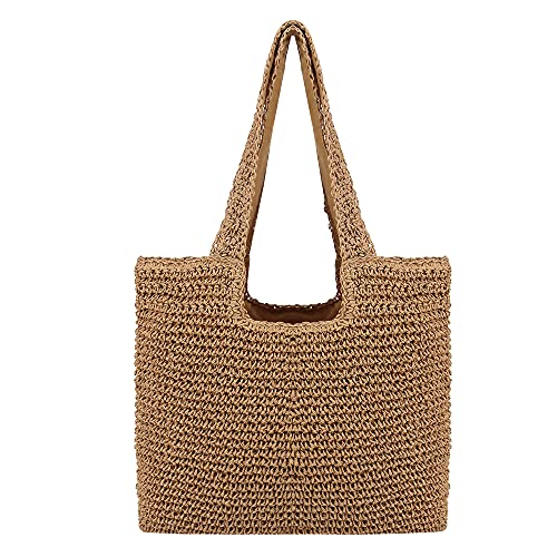 Image of Naimo Women Straw Beach Shoulder Bag Woven Tote Handbag Large Handmade Weaving Summer Casual Hobo Bag