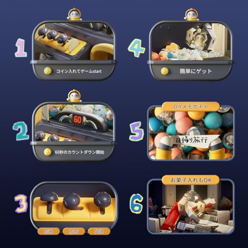 SASATO クレーンゲーム UFOキャッチャー 本体 家庭用 ご褒美 コスパよい コイン付 ぬいぐるみ付 景品付 【音楽演出・照明付き】 電池式/USB充電 人気 室内 パーティー 親子ゲーム ユーフォーキャッチャー おもちゃ 壊れにくい 卓上玩具 子供の日 プレゼント 子供向け 操作説明書付 (パンダモデル/ブルー) の商品画像 5