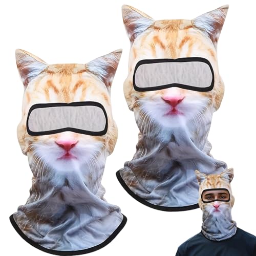 Animal Mask, 2PCS Funny Cute Full Face Cat Ski Mask Breathable Hood with Ears for Sports