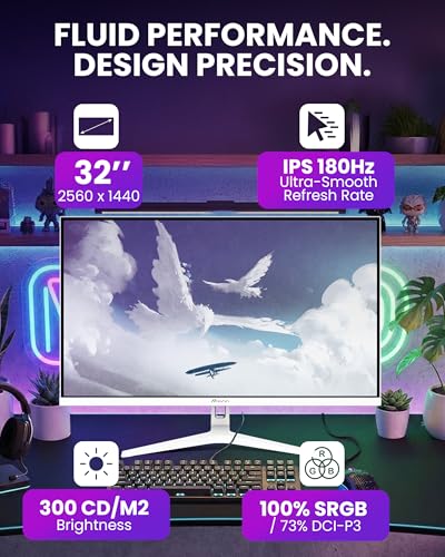 Image of Arozzi Gaming Monitor Nova 32 inch IPS 180Hz - Computer Monitor QHD 1440p - Adaptive Sync, HDR10 & Flicker Free Display - 100% sRGB Color Accuracy - PC & Console Ready - White