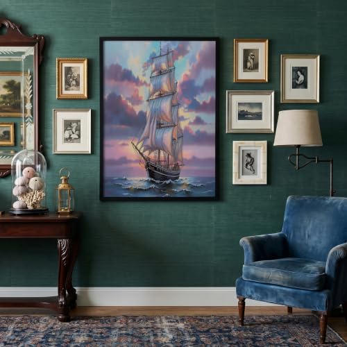 Poster voilier au coucher du soleil pour raviver un mur blanc et triste de salon 80x120