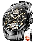 OLEVS Mens Automatic Watches Luxury Dress Skeleton Tourbillon Black Stainless Steel Wrist Watches