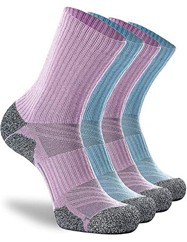 CWVLC Women's Performance Hiking Crew Socks, 4-Pack Winter Warm Boot Socks for Hunting Ski Work Walking Outdoor Athletic, Full Cushion Moisture Wicking Thick Arch Compression, Medium, Blue Purple