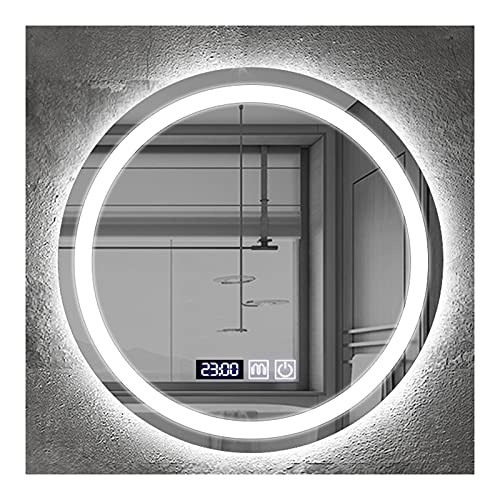 SAKLHDOQ Espejo de Pared Redondo, Espejo de Baño con luz led, Regulable, antiniebla, IP44, Impermeable, Espejo de luz con Interruptor táctil 50x50cm 60x60cm 70x70cm 80x80cm Cover
