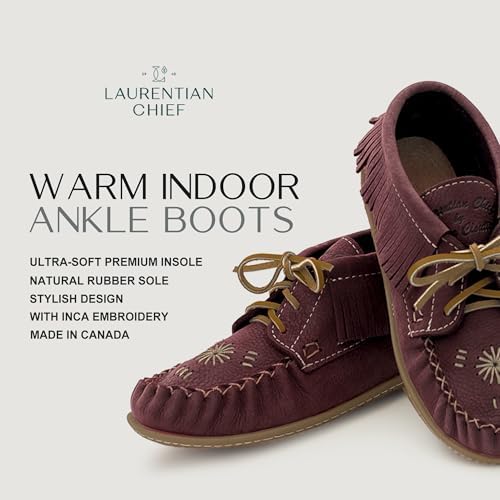 Image of Laurentian Chief Moccasins Women Ankle Boot - Stylish Ankle Boots with Inca Embroidery, Comfortable Insole, Durable Rubber Sole, Made in Canada