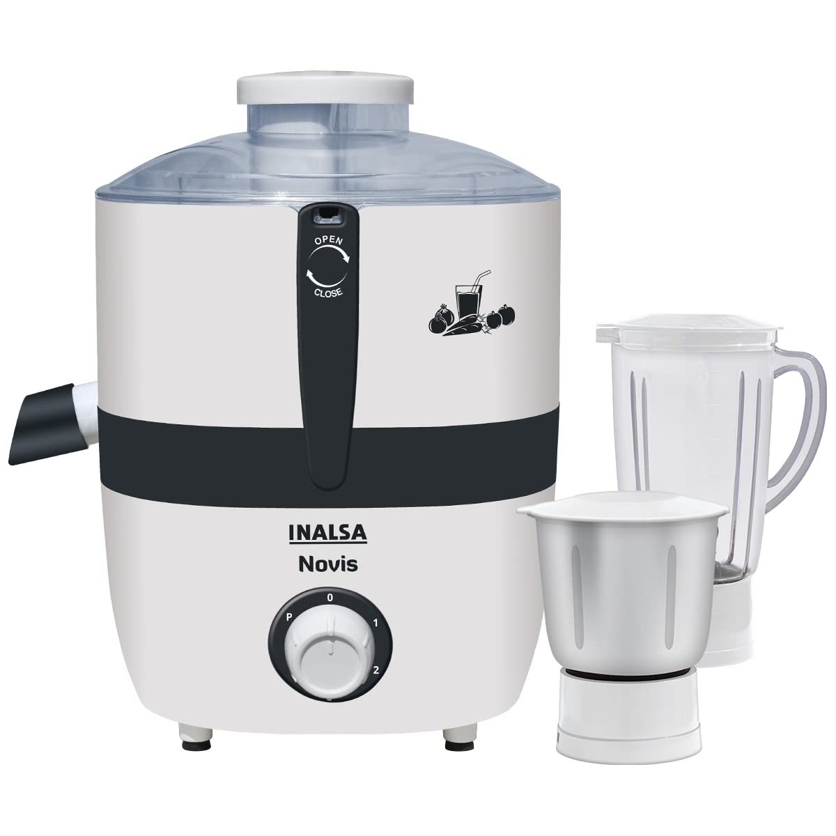 Inalsa Juicer Mixer Grinder 500W- Novis with 2 Jars|1.5L Blender Jar,0.7L SS Multipurpose Jar|Nozzle Cap|Shockproof Body Design,Overload Protection for Safety|ISI Marked, Made In India, White, Medium-image-25