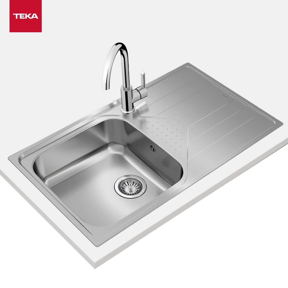 TEKA Fregadero Encastrado 1 Cubeta con Escurridor, Acero Inoxidable, 190mm Profundidad, 50cm Mueble, Universe 50 T-XP 1C 1E Plus